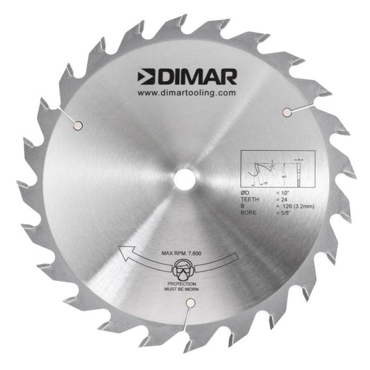 10" Dia, Carbide Tipped, General Ripping Saw Blade, .126" (3.2mm) Kerf, 24 Teeth, FTG