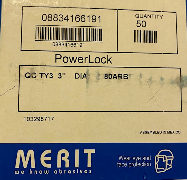 3" 80 GRIT POWER LOCK DISC, TYPE III, ROLL ON